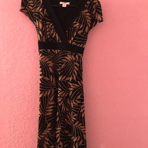 Black and Brown Dress Barn Leaf Print Dress
